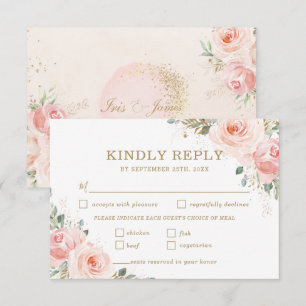 Elegant Chic Rosa ros Blommigt Bröllop Meal OSA Kort