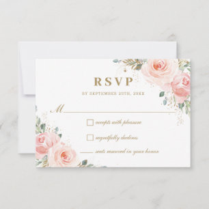 Elegant Chic Rosa ros Blommigt Guld Bröllop OSA Kort