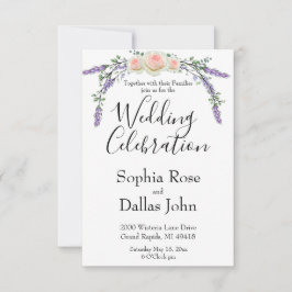 Elegant chic rosa ros Lavender Eucalyptus Bröllop Inbjudningar
