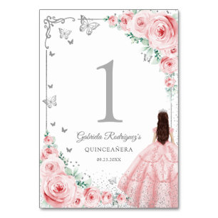 Elegant Chic Rosa Rosor Silver Quinceanera Bordsnummer