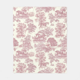 Elegant Chic Rosa Rustic Horses Toile Fleecefilt