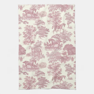 Elegant Chic Rosa Rustic Horses Toile Kökshandduk