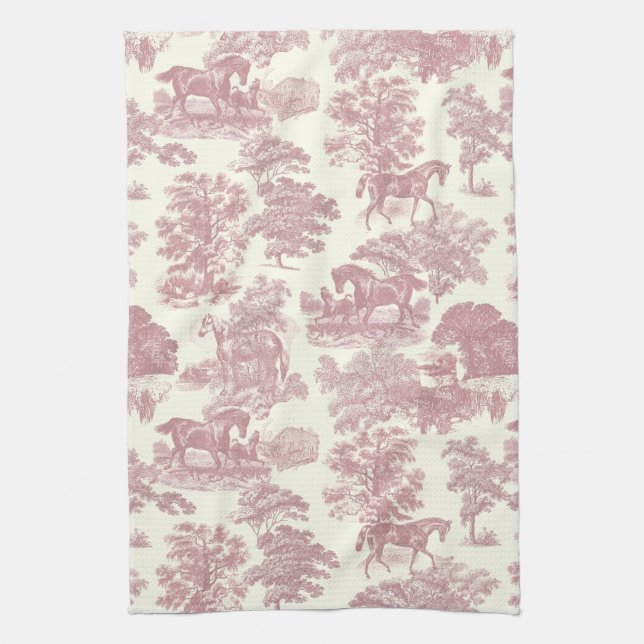 Elegant Chic Rosa Rustic Horses Toile Kökshandduk (Vertikal)