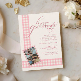 Elegant Chic Rosa Rutig Typografi Galentines Dag Inbjudningar