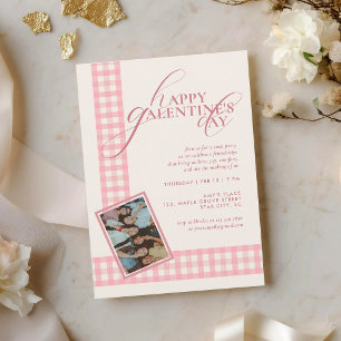 Elegant Chic Rosa Rutig Typografi Galentines Dag Inbjudningar