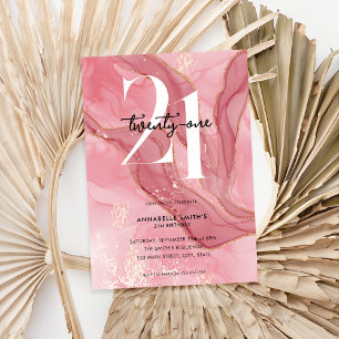 Elegant Chic  Rosa Vattenfärg 21:a födelsedagen Inbjudningar