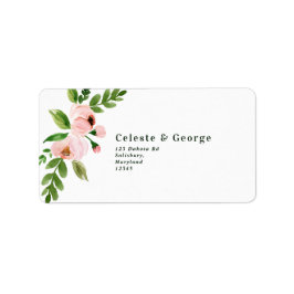 Elegant chic rosa vattenfärgsfärg blommigt bröllop adressetikett