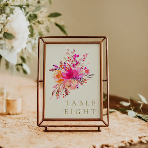Elegant Chic Rosa Watercolor Blommigt Bröllop Anpa Bordsnummer