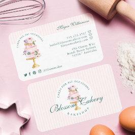 Elegant & Chic Rosa Watercolor Blommigt Cake Baker Visitkort