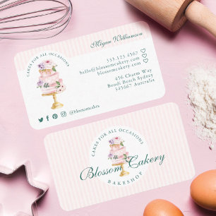 Elegant & Chic Rosa Watercolor Blommigt Cake Baker Visitkort