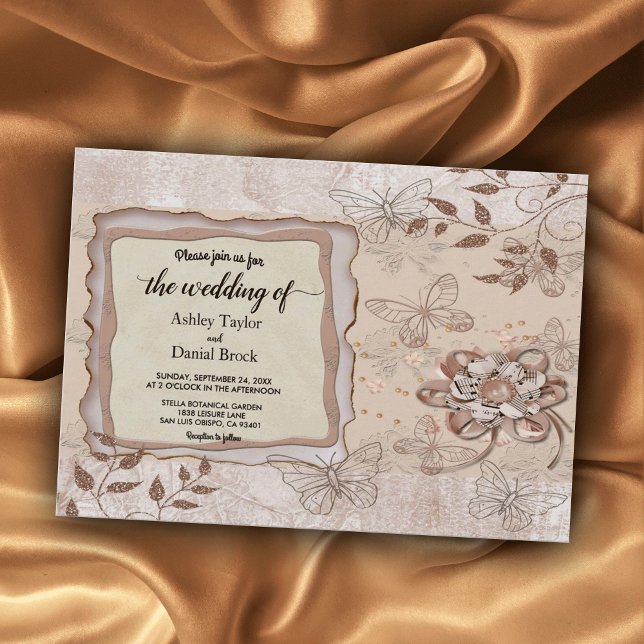Elegant Chic Rose Gold Glitter Glam Modern Wedding Inbjudningar (Skapare uppladdad)