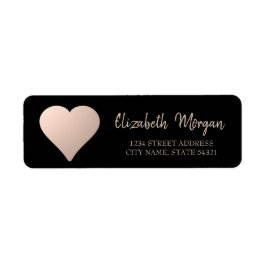 Elegant Chic,Rose Gold Heart,Svart adressetikett Returadress Etikett