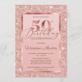 Elegant Chic Roseguld Glitter Foil 50:e Födelsedag Inbjudningar