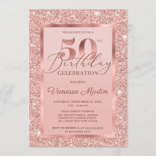 Elegant Chic Roseguld Glitter Foil 50:e Födelsedag Inbjudningar