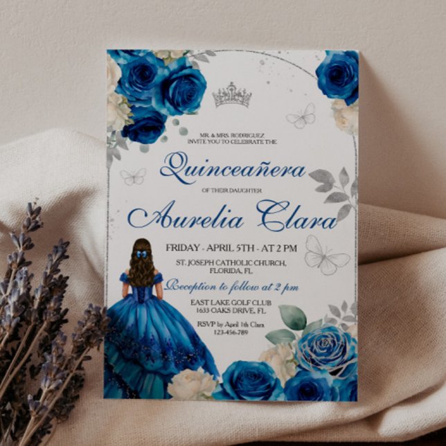 Elegant Chic Royal Blue Ro Guld Quinceanera Inbjudningar (Skapare uppladdad)