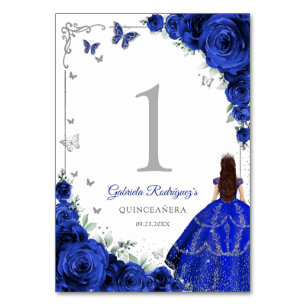 Elegant Chic Royalblå Rosor Silver Quinceanera Bordsnummer