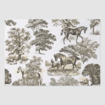 Elegant Chic Rustic Horses Beige Toile