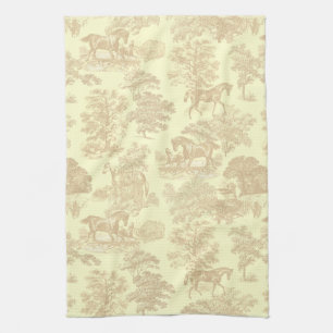 Elegant Chic Rustic Horses Toile Beige Cream Kökshandduk