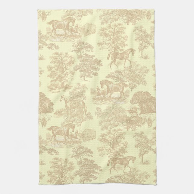 Elegant Chic Rustic Horses Toile Beige Cream Kökshandduk (Vertikal)