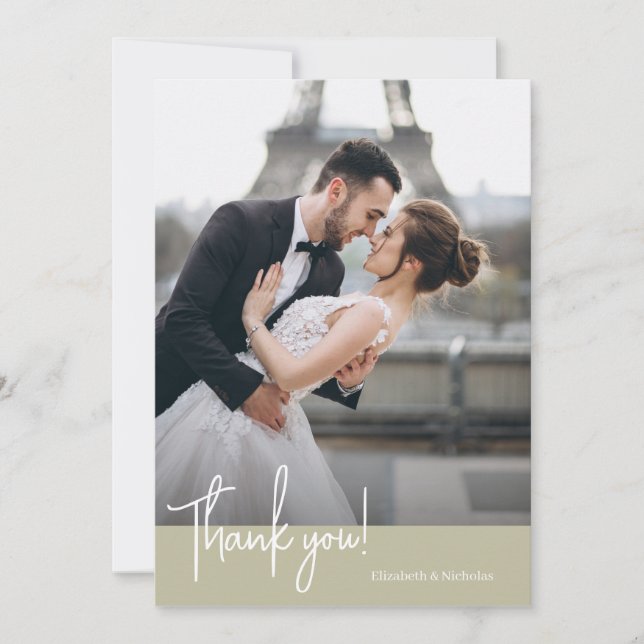 Elegant Chic Sage Grönt Bröllop Tack Kort (Framsida)