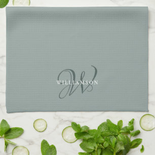 Elegant Chic Sage Grönt Family Monogram  Kökshandduk