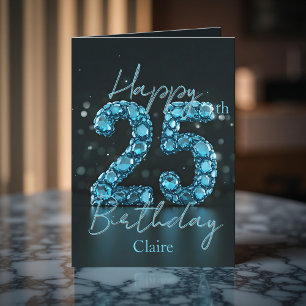 Elegant Chic Sapphire Blue and Black 25:e födelsed Kort