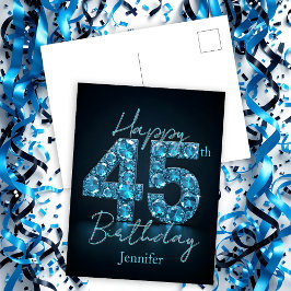 Elegant Chic Sapphire Blue and Black 45:e födelsed Vykort