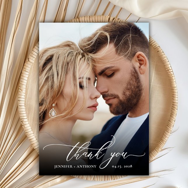 Elegant Chic Script 2 Photo Bröllop - tackkort Tack Kort (Skapare uppladdad)