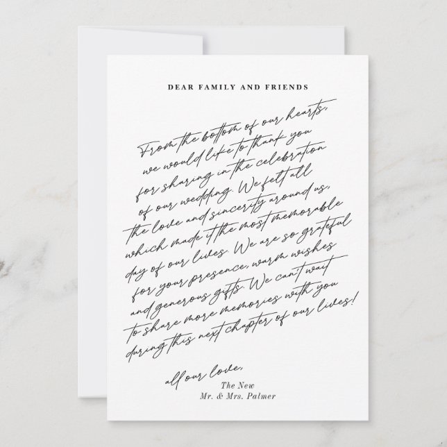 Elegant Chic Script 3 Foto Bröllop Tack Kort (Baksida)