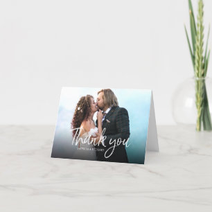 Elegant Chic Script Bröllop Tacksamhets Foto Tack Kort