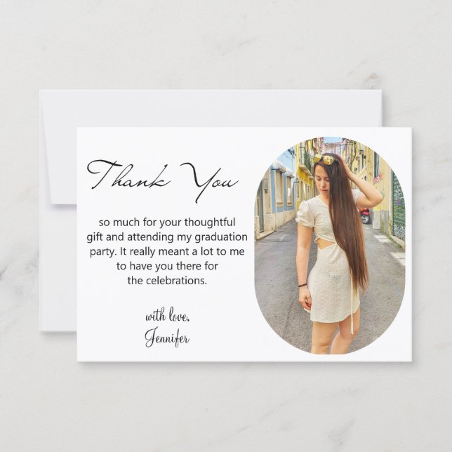 elegant chic script examensbåge foto   tack kort (Framsida)