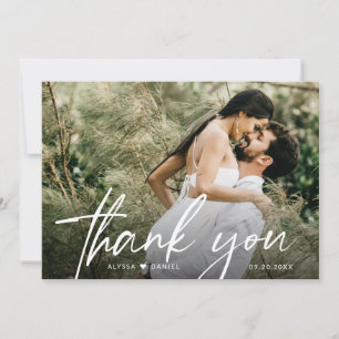 Elegant Chic Script Heart Bröllop Photo Anpassning Tack Kort