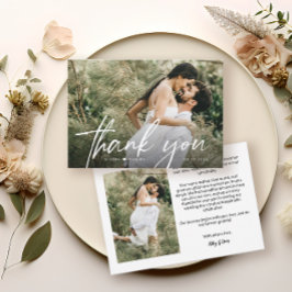 Elegant Chic Script Heart Bröllop Photo Tack Kort