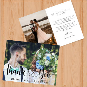 Elegant Chic Script Kärlek Hjärtan Tackkort Inbjudningar