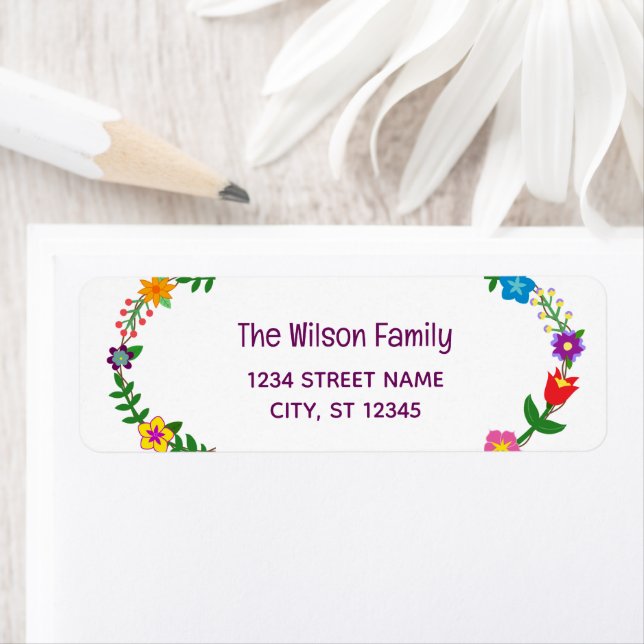 Elegant Chic Script Modern Flowers Returadress Etikett (Insitu)