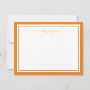 Elegant Chic Script Orange Två Kant Monogram Anteckningskort
