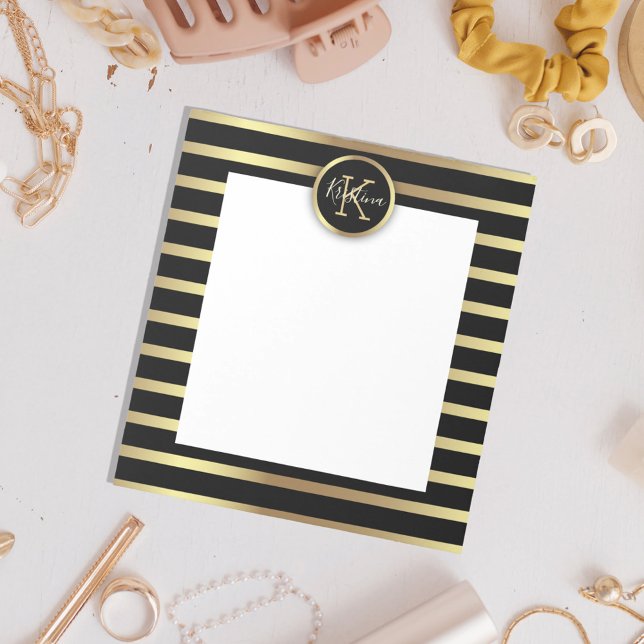Elegant Chic Shiny Guld och Black Stripe Anteckningsblock (Skapare uppladdad)