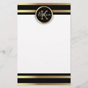 Elegant Chic Shiny Guld och Black Stripe Brevpapper