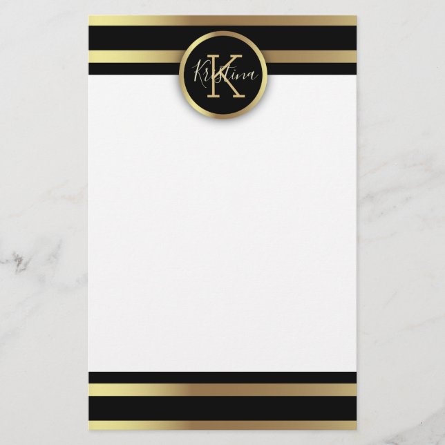 Elegant Chic Shiny Guld och Black Stripe Brevpapper (Framsida)