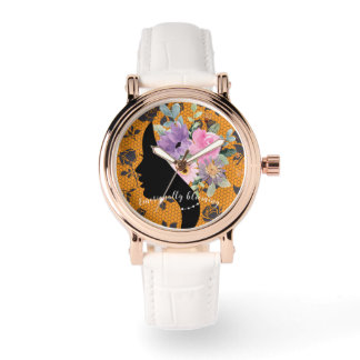 Elegant Chic Silhouette Romantic Flowers Graphic Armbandsur