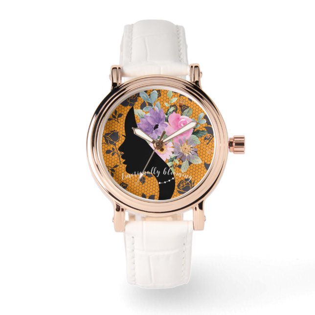 Elegant Chic Silhouette Romantic Flowers Graphic Armbandsur (Framsida)