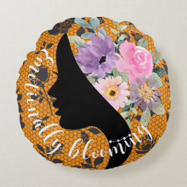 Elegant Chic Silhouette Romantic Flowers Graphic Rund Kudde