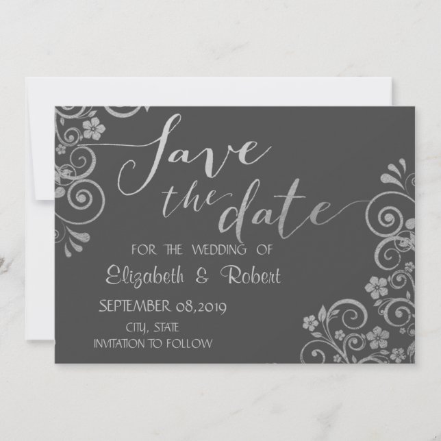 Elegant Chic Silver Blommor Spara Datum Datumet (Framsida)