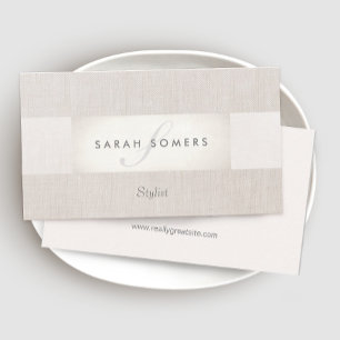 Elegant Chic Silver Classy Striped Beige Monogram Visitkort