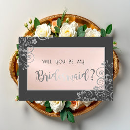 Elegant Chic Silver Flowers Bridesmaid Card Inbjudningar