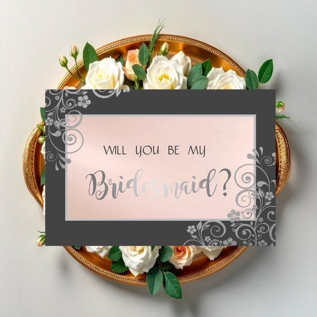 Elegant Chic Silver Flowers Bridesmaid Card Inbjudningar (Skapare uppladdad)