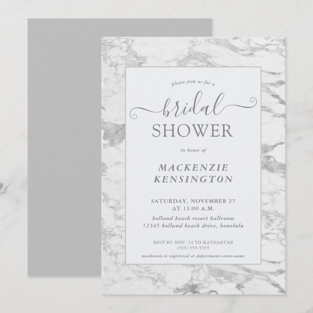 Elegant Chic Silver Foil Marble Möhippa Invi Inbjudningar (Fram/baksida)