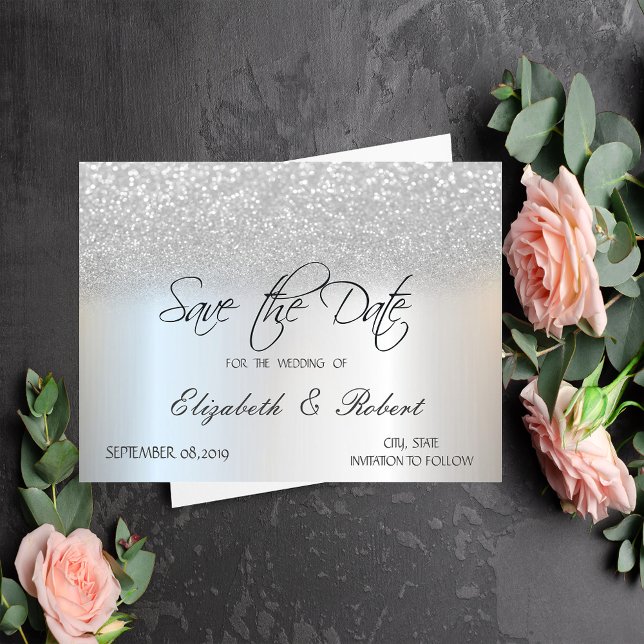 Elegant Chic Silver Glitter Bokeh Spara Datum Datumet (Skapare uppladdad)