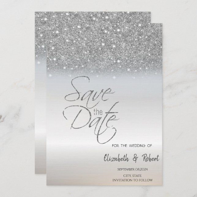 Elegant Chic Silver Glitter bokeh Spara datum Spara Datumet (Fram/baksida)