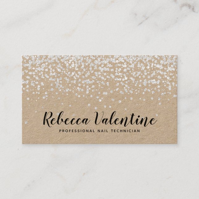 Elegant chic silver glitter konetti sulfat minimal visitkort (Framsida)
